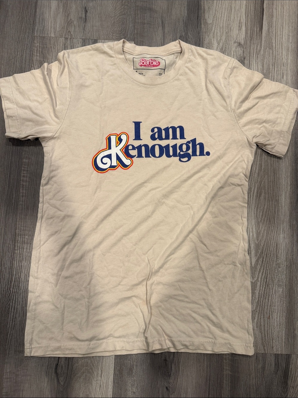 Barbie Cream Tee with Navy & Orange 'I Am Kenough' Graphic